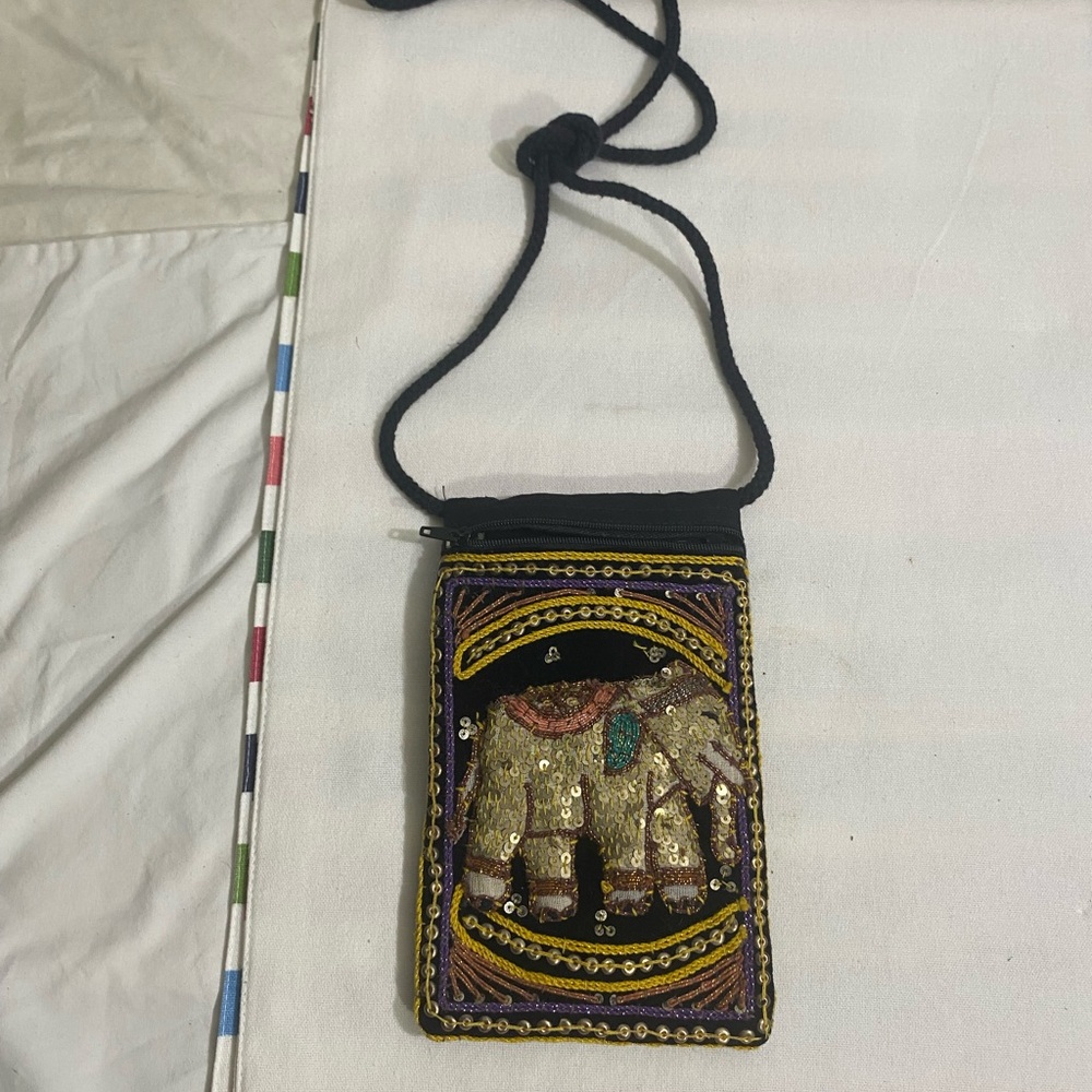 Vintage Beaded Elephant Mini Crossbody Bag Sequin Embroidered Festival Pouch